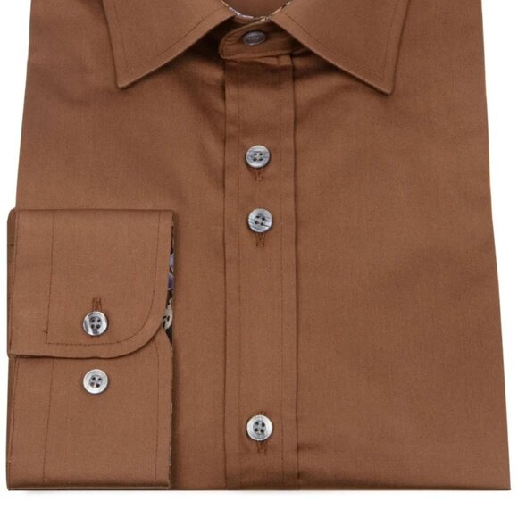 Guide London Tan with Floral Print Contrast Dress Long Sleeve Shirt - Picture 3 of 3